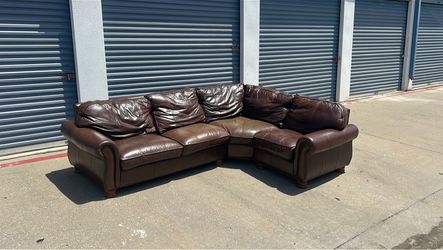 Brown Real Leather Sectional Couch (Delivery Available)