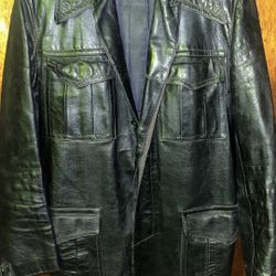 Vintage 1940s 1950s Leather Car Coat Size Medium 38