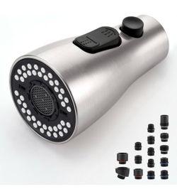 Kitchen Faucet Spray Head Replacement, Pull Down Sprayer with 15 Adapters Pull Out Faucet Spray Nozzle, 3 Modes Stream/Spray/Strong Spray, DOE CEC Cer