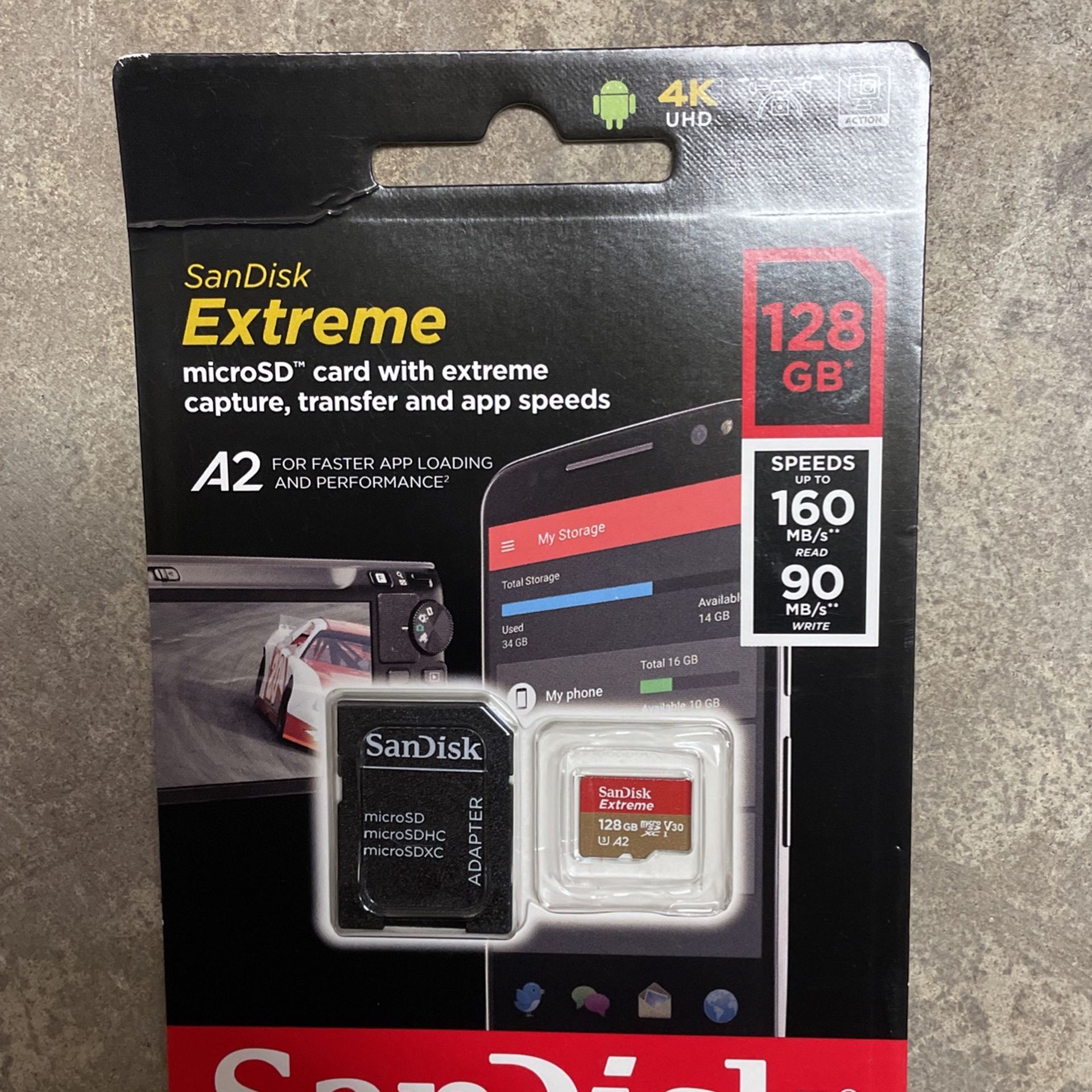 SanDisk 128GB Extreme microSDXC UHS-I Memory Card with Adapter - C10, U3, V30, 4K, A2, Micro SD - SDSQXA1-128G-GN6MA