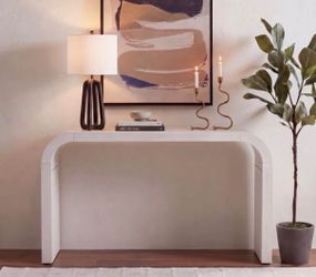 Brand-New Whitewash Curved Console Table – Fully Assembled