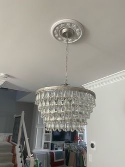 Crystal Round Chandelier - Antique Silver
