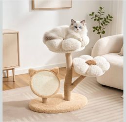 30" H Modern Cat Tree with Natural Solid Wood Branch