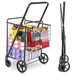 Folding Shopping Cart with Dual Baskets
