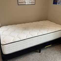Twin bed with Low Profile Box Spring and Amazon Bed Frame.
