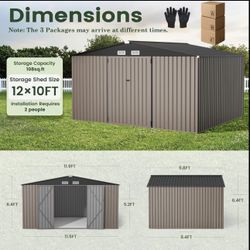 $460 firm!!!  12’x10’ (11.5’x9.4’) Brown Metal Storage Shed, NO base. Prices are firm!!! NO HOLDS!!!