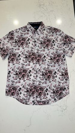 Men’s Blue Gear Pink & Black Floral Pattern Short Sleeve Button Up