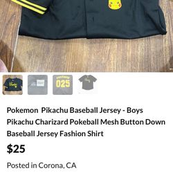 Brand New Pokemon Pikachu Jersey Shirt 