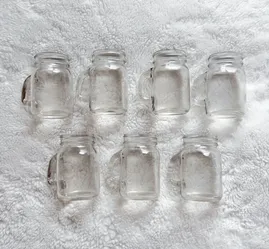 7 clear glass mini mason jar mugs