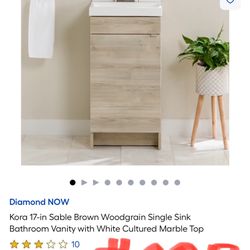 Diamond NOW Kora 17-in Sable Brown Woodgrain Single Sink Bathroom Vanity with White Cultured Marble Top