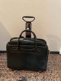Wheeled 17” Leather Laptop Case-Black