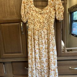 White Maxi Dress With Orange/yellow/brown Floral Print