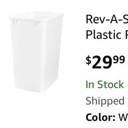 Rev-A-Shelf RV-35-52 35 Quart Plastic Replacement Trash Bin Waste Container for Pull Out Waste Systems, White