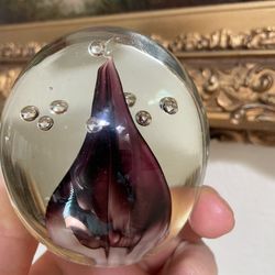 Vintage Art Glass Paperweight Controlled Bubble Purple 3”