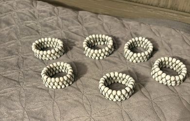 Elegant White Beaded Napkin Rings – Set of 6