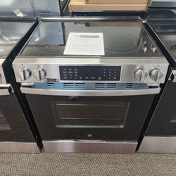 30 in. 5 Burner Element Smart Slide-In Electric Convection Range in Stainless wl EasyWash Oven Tray & No-Preheat Air Fry