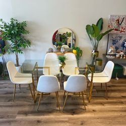White Glass Modern Dining Set For 6