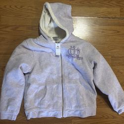 Disney Store Girls Beige Faux Fur Lined iPrincess Zip Up Hoodie Sweatshirt size L And M