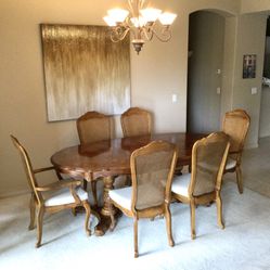 Dining Room Set, Including Table, 6 Chairs, Cabinet/Hutch Combination w/glass windows, doors, shelves