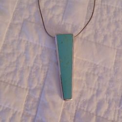 Vtg.designerSterling silver 925~ INLAID TURQUOISE Pendant Necklace