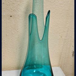 MCM 19.5" L E Smith Peacock Blue Simplicity Fat Bottom Swung Vase