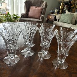 8 - 1950’s Etched Crystal Parfait Glasses 
