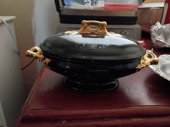 Black and Gold Ceramic Soup Tureen with Lid