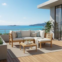 5-Piece Acacia Wood Modular Patio Sectional Set