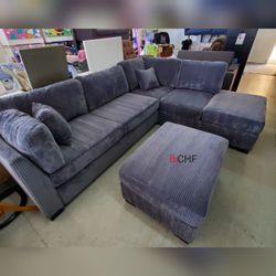 Corduroy Living Room Sectional Sofa With Ottoman