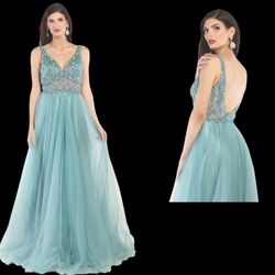 New With Tags Sage Colored Corset Bodice Long Formal Dress & Prom Dress $135
