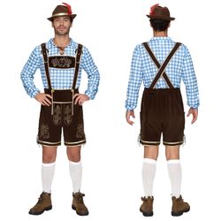 Spooktacular Creations Men’s Blue Plaid German Bavarian Oktoberfest Costume Set For Halloween Dress Up Party And Beer Festival