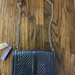 Rebecca Minkoff Geo Quilted Crossbody Bag Navy Gold Chain Leather