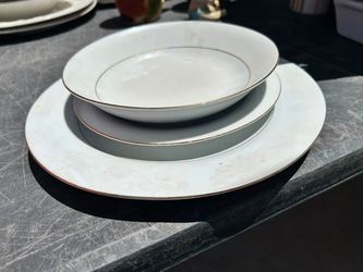 White Ceramic Plates and Bowl Set for 7