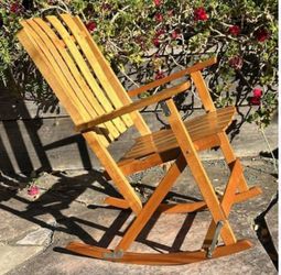 Vintage Maple Folding Wooden Rocker W/brand New Cushion 