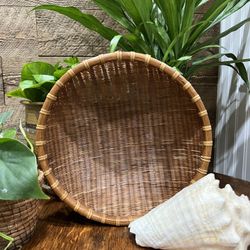 Round Wall Basket Bowl Woven Display Decor Boho Coastal Brown Decorative Storage 