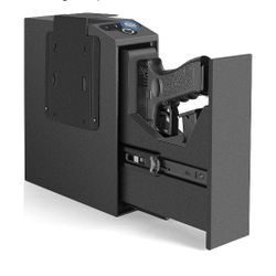 Biometric Slider Handgun Gun Safe for Nightstand, Desk, Bed Side,Truck - Auto Sliding Door Hand Gun Safe for Pistol -with Fingerprint, PIN Code, KEY A