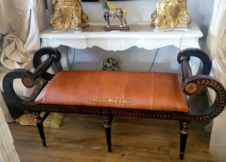 Vintage Greco-roman style dressing bench- decorative bench- footboard bench