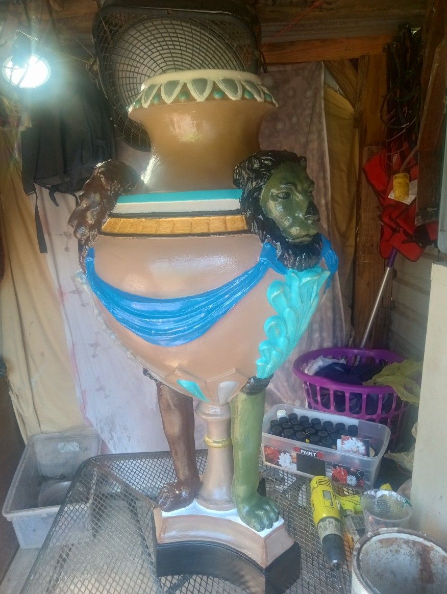 Hand Painted Vase Statue, Indoor Outdoor,