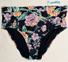 Freshwater Black Floral High Waist Bikini Bottoms NWT size XXL