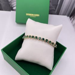 Green Crystal Bracelet, Green Crystal Gold Plated Green Tennis Bracelet