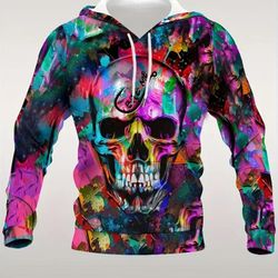 Men's Medium Skull Print Tye Dye Hoodie