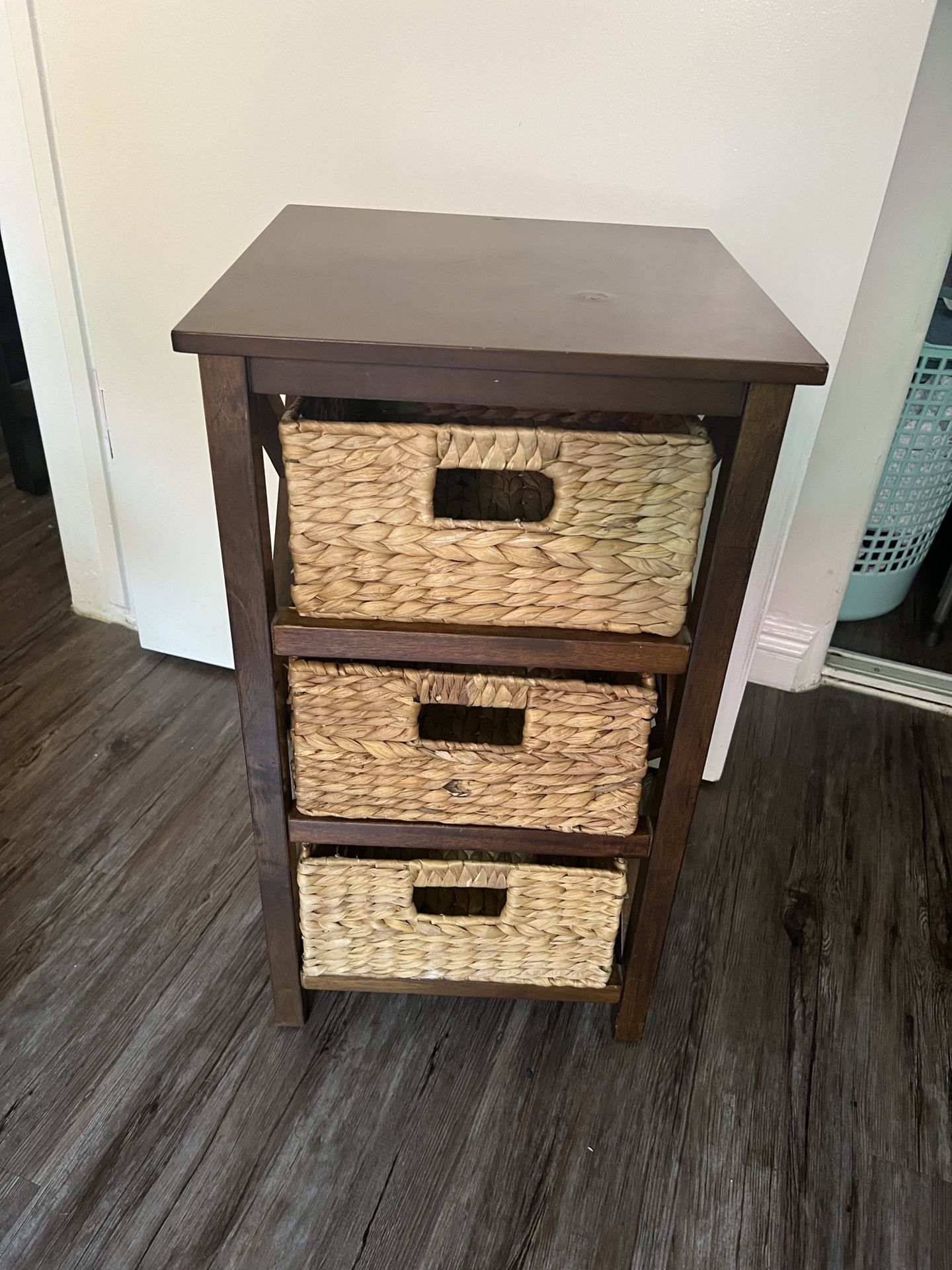 End Table Nightstand With Wicker Drawers Dark Brown