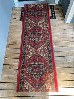 Oriental Runner Rug- Red, Rubber-Backed, Non-Slip