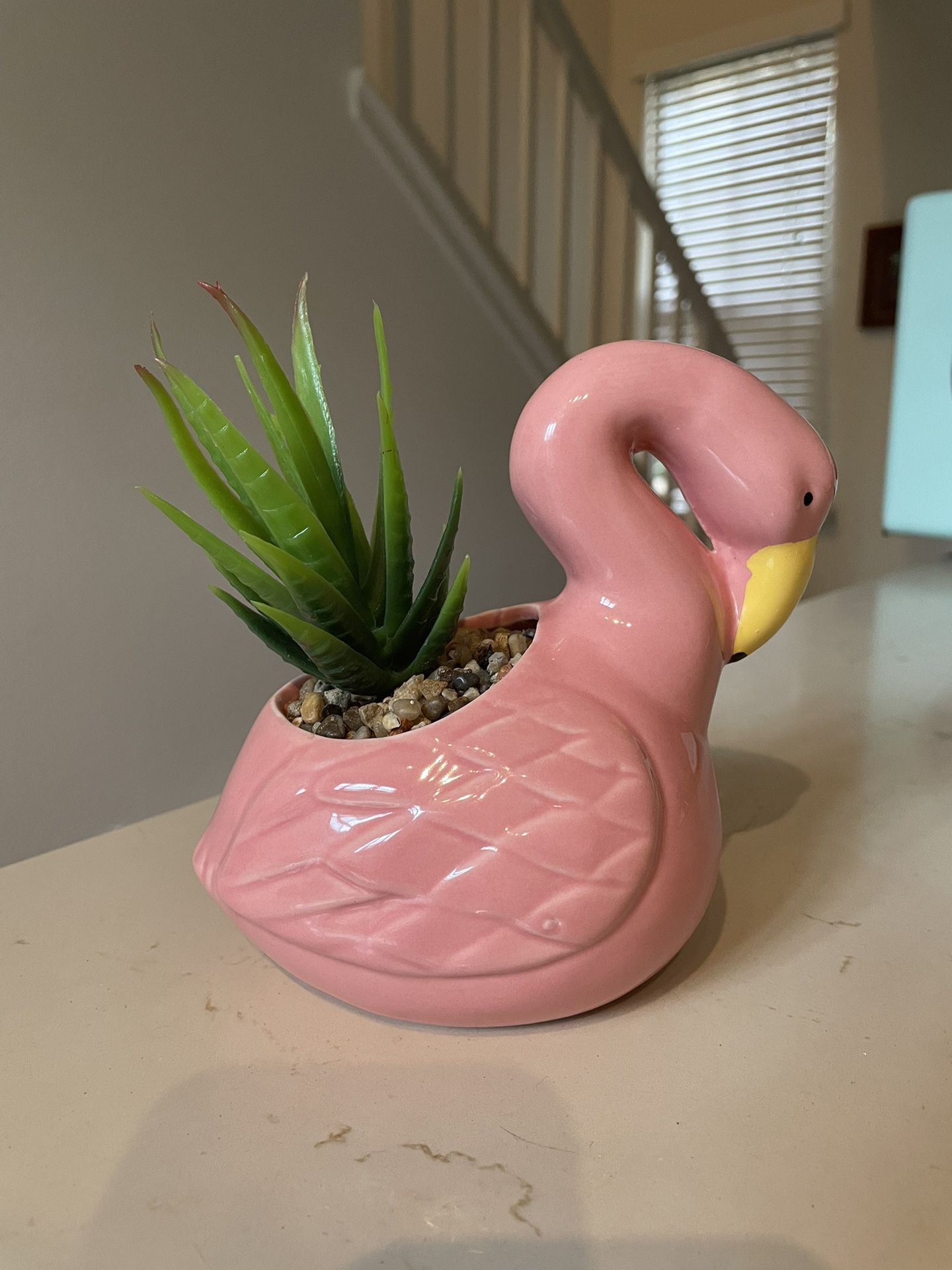 Cute Pink Flamingo Fake Plant 