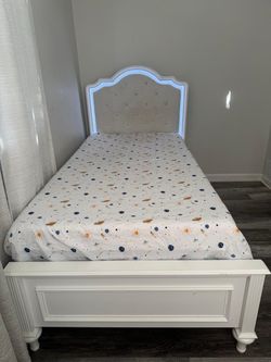 White Twin Bed Frame with LED Headboard