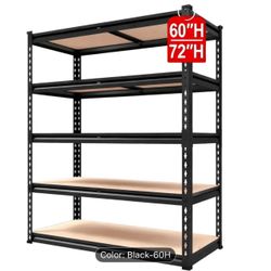 Heavy-Duty 5-Tier Metal Garage Shelving Unit | Dual-Size Adjustable (60H/72H), 2000 Lb Capacity, Boltless Easy Assembly, Ideal for Garage, Pantry, Clo