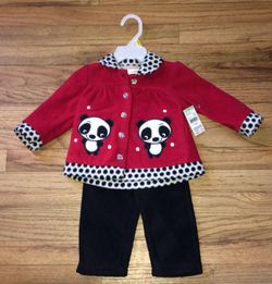Toughskins Infant & Toddler Girls' Fleece Jacket & Pants - Panda & Polka Dots