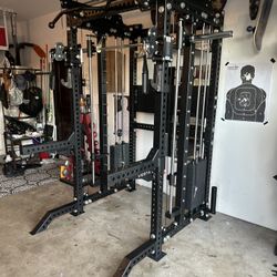 PRO SERIES Ultimate 3-1 Half Rack Functional Trainer w/Smith Machine Bar | 400lb Stack | Gym Equipment | Fitness | Commercial | Squat Rack