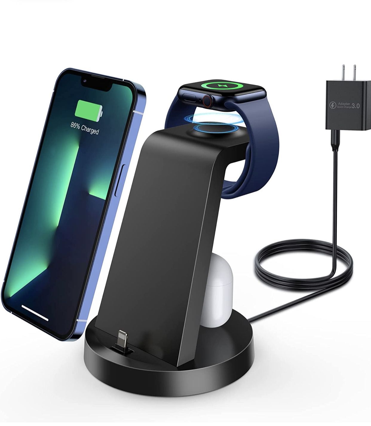 Charging Station,3 in 1 Fast Charger Dock for iPhone Series 14/14 Pro/14 Pro Max/13 Pro Max/13/12/11/11/X/8/7 Plus,Airpods,DUMTERR Wireless Charger fo