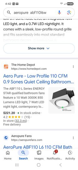 Aero pure bathroom ceiling fan